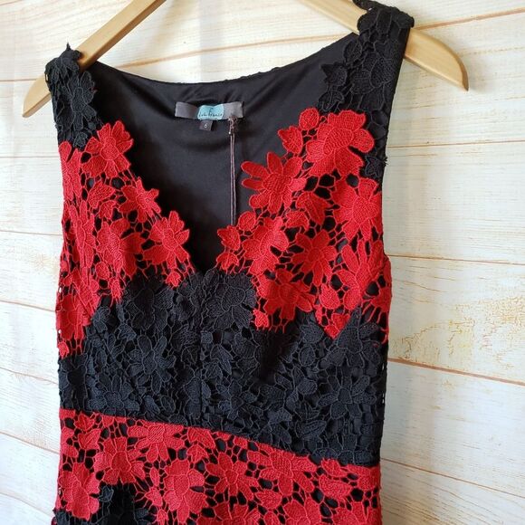 Eva Franco Obelyo Lace Sleeveless A-Line Dress Black Red Women's Size 6 - Picture 4 of 7